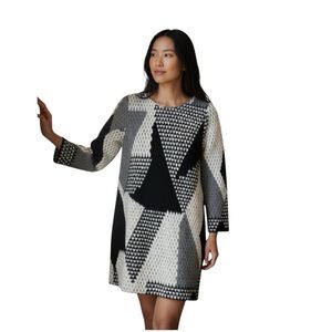 NANING9 Woman’s Wool Blend Long Sleeve Black, White, Gray Knit Mini Dress size M